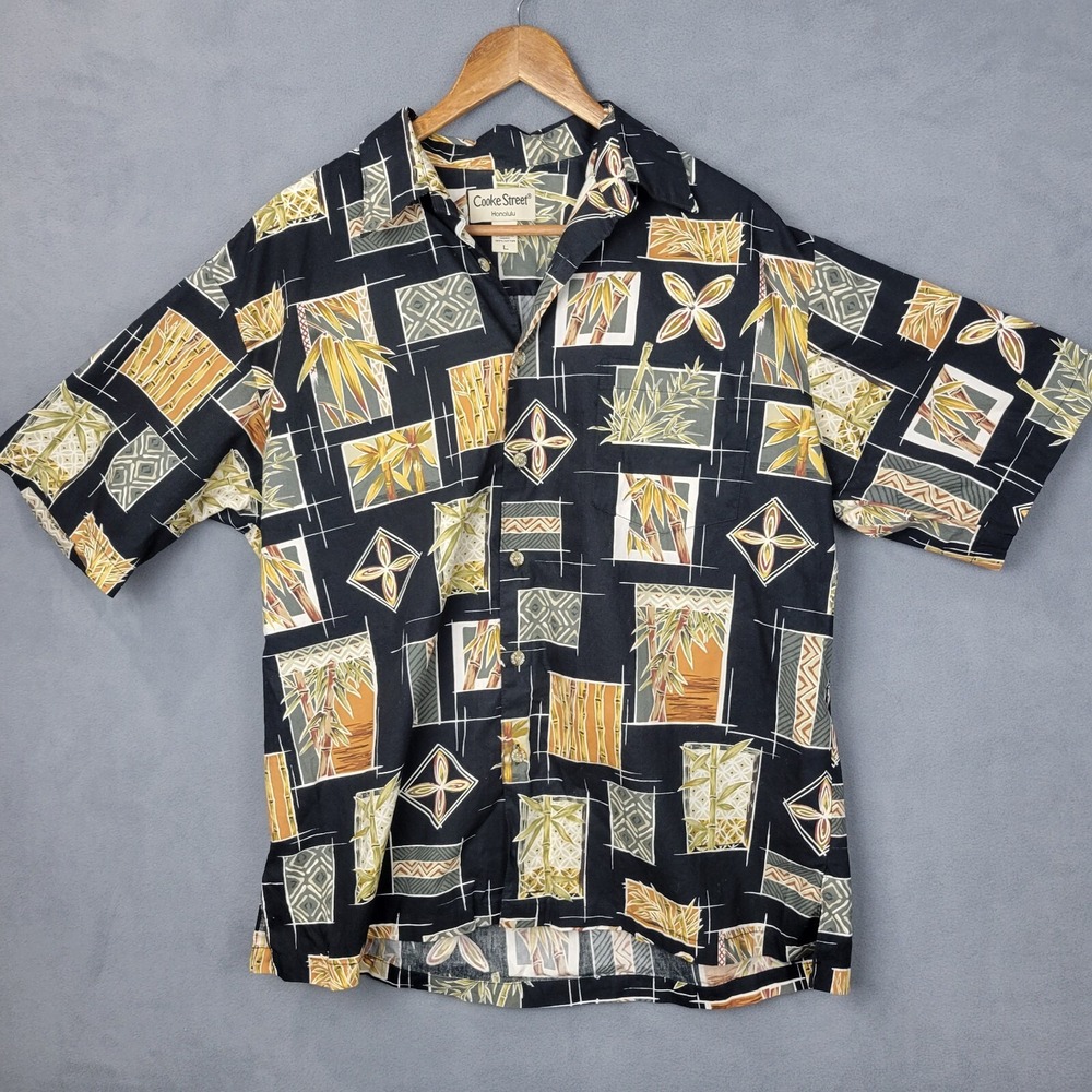 VTG Cooke Street Hawaiian Shirt Mens Large Multicolor Geometric Cotton Button-Up
